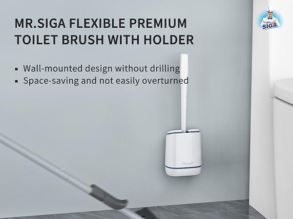MR.SIGA Wall Mounted Toilet Brush for Bathroom Cleaning White