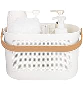 Plastic Portable Shower Caddy Basket, Storage Organizer with Handle, Yellow | Bottom Drain Holes,...