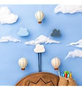Indian Shelf 6 Pieces Colorful Kids Hot Air Balloon Wall Hooks Cute Cloud Coat Rack Wall Mount fo...