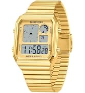 Gosasa Men's Retro Square Digital Watch Textured Metal Band | Backlit Multi-zone Dial with Dual T...