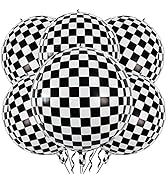 Checkered Balloons 6 Pack 22 Inch Racing Balloons Helium Foil Mylar Black and White Racing Balloo...