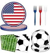 96PCS Patriotic Soccer Party Supplies Set – 4th of July Soccer Plates and Napkins, American Flag ...