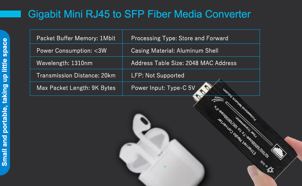 SFP fiber meida converter single mode 20km 4