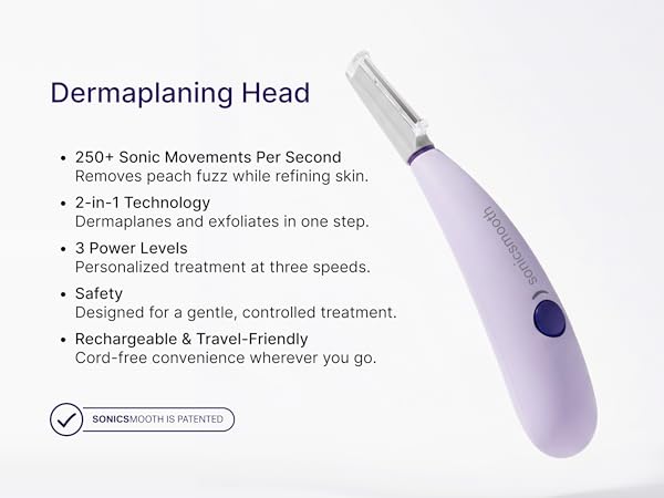 Sonicsmooth professional sonic dermaplaning tool for facial exfoliation and hair removal