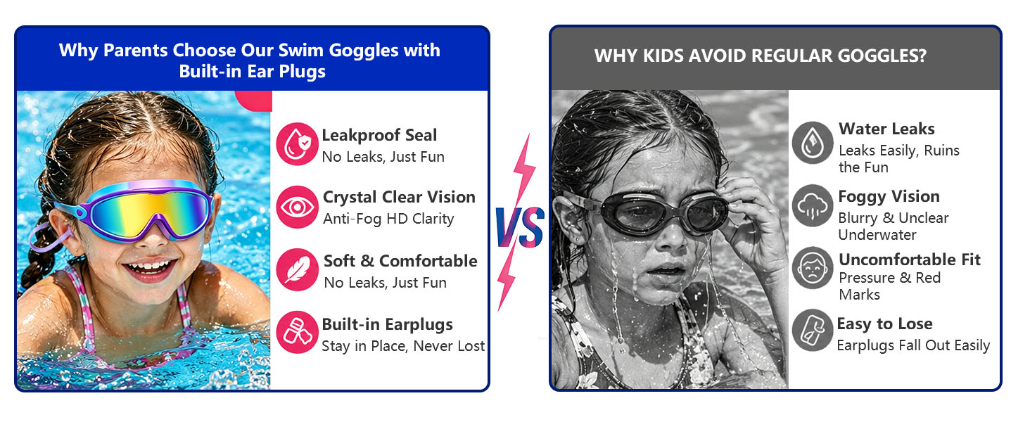 Swim Goggles for Kids Afraid of Water Comfortable Swim Goggles for Kids swim goggles for boys girls