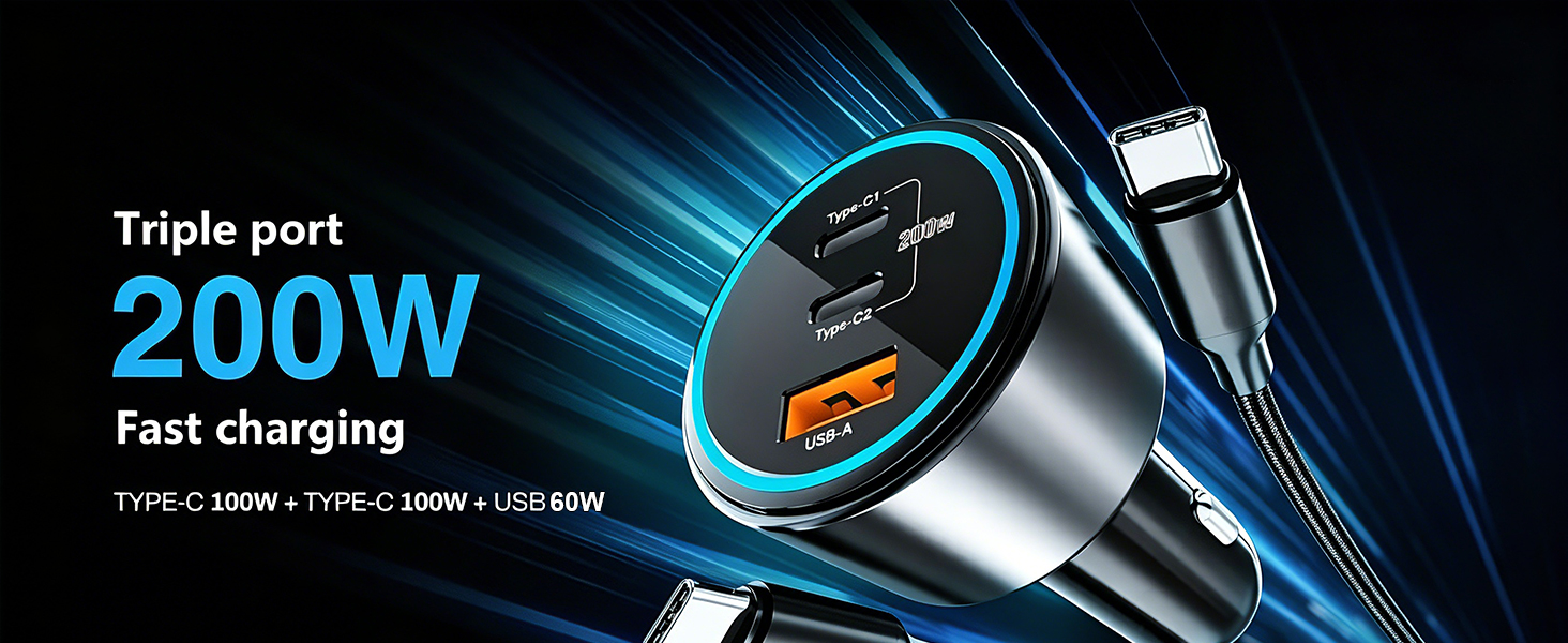 200W triple port car charger