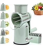 5 in 1 Rotary Cheese Grater with Hand Crank, Vegetable Slicer Shredder with 5 Stainless Blades, S...