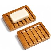 SAMEBUTECO Set of 2 Teak Wood Soap Dishes with Sloped Drain | Bar Soap Holder for Shower, Bathroo...