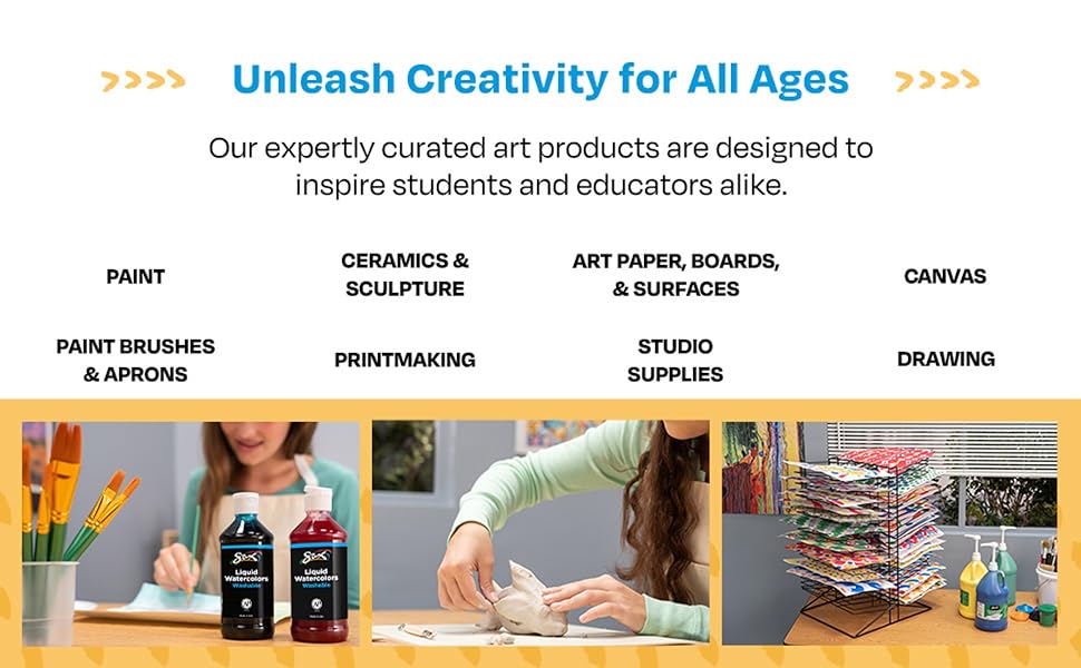 Sax showcases paint, ceramics, drawing, canvas, and classroom art supplies.