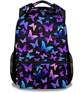 Butterfly Backpack for Kids Girls, 16" Cute Cartoon Backpack for School, Purple Large Capacity Bo...