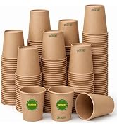 Biotakeware 300 Pack 8 oz Disposable Paper Cups, Brown Coffee Cups Unbleached Kraft Paper, Sturdy...
