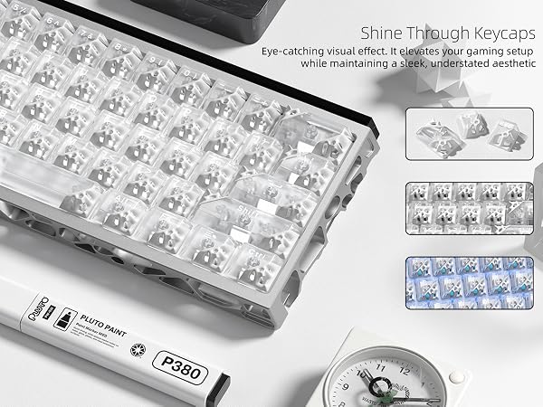 Honeycomb Clear Keycaps, Black Shine Through Keycaps, Jelly Keycap Transparent keyboard Cap