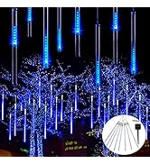 JMEXSUSS Solar Christmas Lights Outdoor Waterproof, Blue Solar Meteor Shower Rain Lights, 8 Tube ...