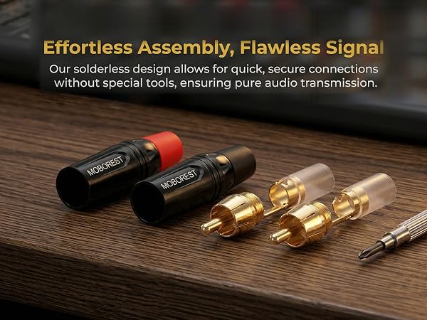RCA Male Plug Adapter Audio Phono Gold Plated Solder 24K Gold-Plated Phono Jack Adapter