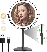 MIROAMZ 8" Lighted Makeup Mirror, 1X/10X Magnification Mirror with Light, Double Sided Dimmable M...