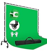 GLOSHOOTING 7x10ft Green Screen Backdrop Kit with Stand, 9.5x9.5ft Large Greenscreen Background M...