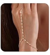 Gold Hand Chain Bracelets for Women Trendy,Dainty Clover Pearl Charm Ring Bracelet Hand Chain 14K...