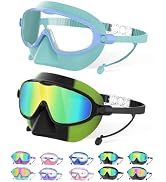YLKJSWIM Kids Swim Goggles with Nose Cover for 3-15, 2 Pack Anti Fog/UV Swimming Goggles Mask for...