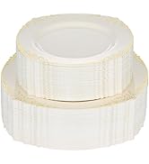 Bestluck 200 PCS Ivory and Gold Plastic Plates for 100 Guests, Gold Disposable Plates Include 100...
