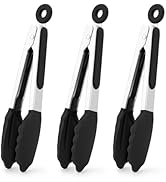 Small Silicone Tongs for Cooking,3 PCS 7-Inch Mini Serving Tong-600°F Heat Resistant Non Stick St...