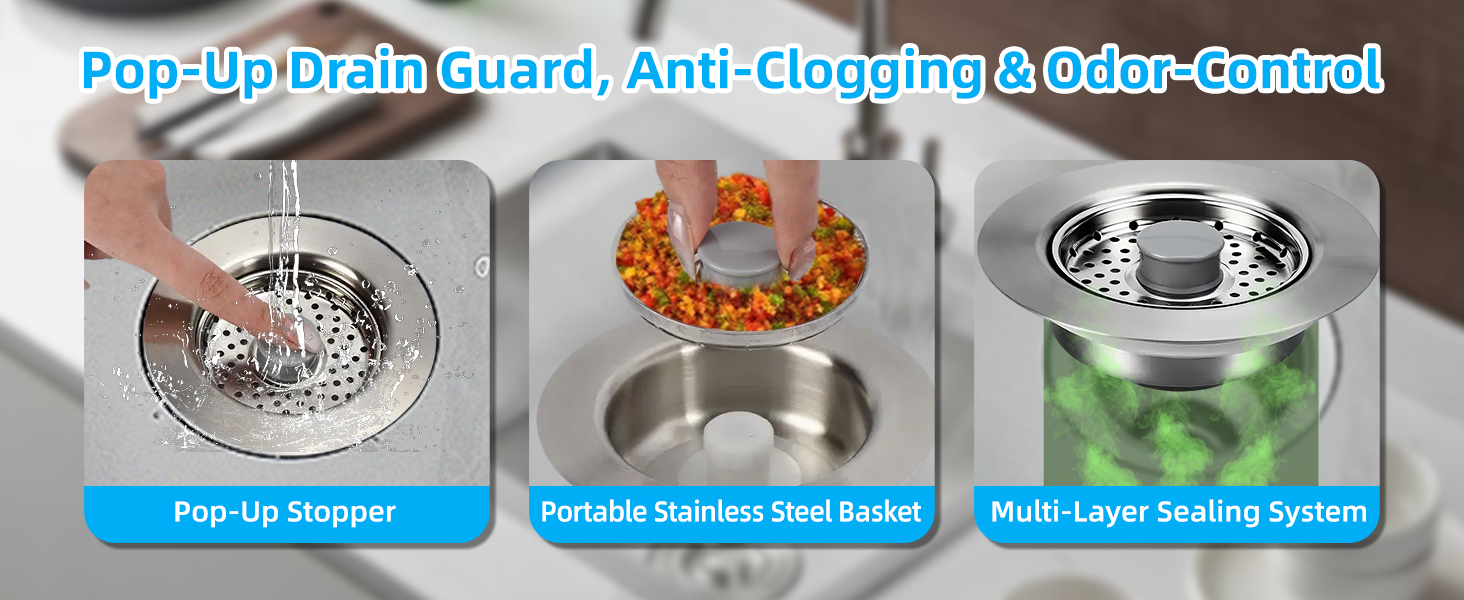 3in1 kitchen sink drain strainer & sink stopper