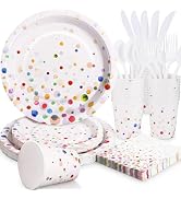 Colorful Birthday Plates and Napkins-Gudvilla 168PCS Confetti Plates Disposable Tableware Serve 2...