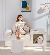MAXYOYO Folding Sofa Couch Bed with Pet House and Pouf, Convertible Floor Sofa with Ottoman, Mult...