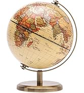 Exerz 5.5 Inches Antique World Globe English Map Vintage Bronze Metal Arc | Compact Mini Globe wi...