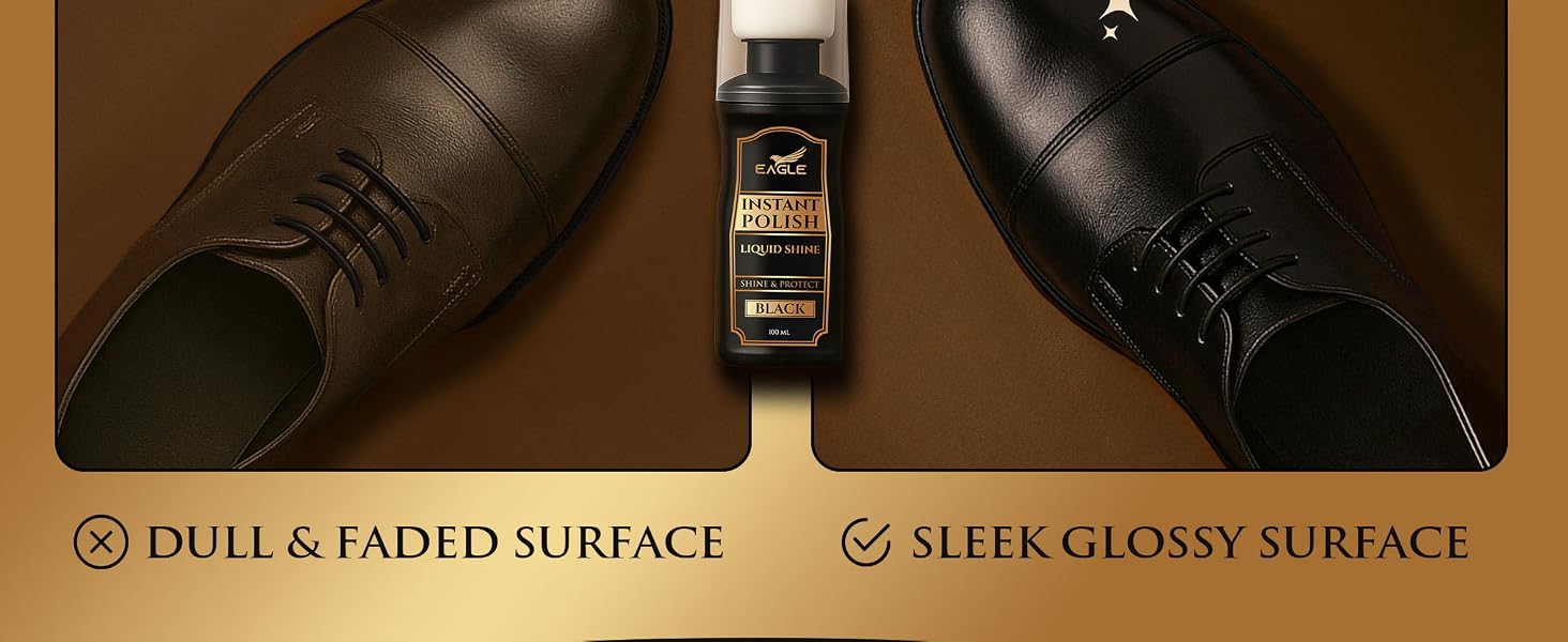 Eagle Liquid Shoe Polish Instant Shine – Quick-Dry Polish with Built-In Sponge Applicator & 2 Wipes