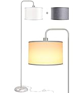 PARTPHONER LED Floor Lamp for Living Room, Modern Standing Lamp with 2 Hanging Shades (White/Grey...