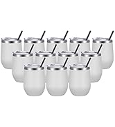 VEGOND Wine Tumblers Bulk 12 Pack, 12oz Stainless Steel Stemless Wine Glass with Lids and Straws,...