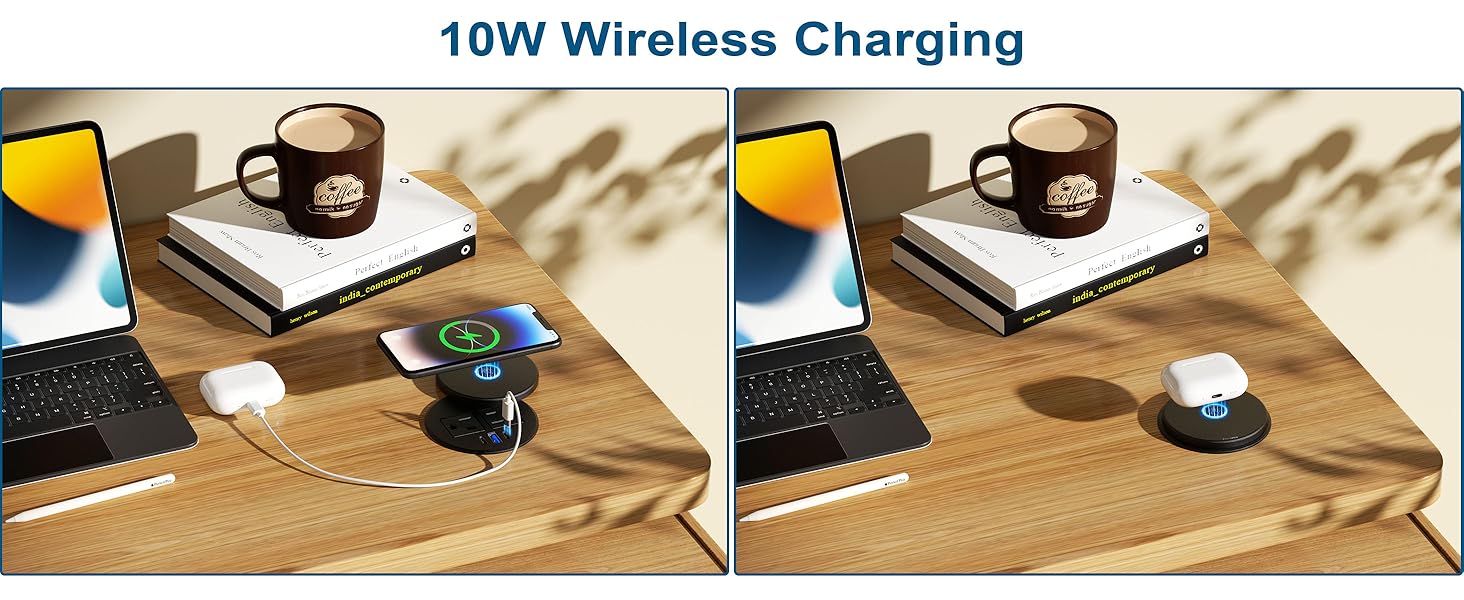 desktop power grommet with wireless charging