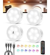 Radar Motion Sensor Puck Lights with Remote Control, RGB Rechargeable Wireless Under Cabinet Ligh...
