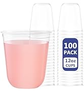 WELLIFE 12 oz Clear Plastic Cups, 100 Pcs Disposable Wine Glasses Stemless Cocktail Punch Cups fo...