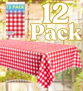 ZIMPLEWARE Premium Red Gingham Checkered Plastic Table Cloth Disposable (12 Pk) Plastic Tableclot...