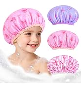 Olypegic Girls Shower Cap for Women, 3 Pcs Girls Shower Cap for Kids Reusable Waterproof Adjustab...
