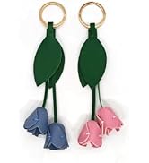 Yzikema 2Pcs Leather Leaf Flower Keychain, Bohemian Accessory Cute Keychain, Portable Key Ring Ch...