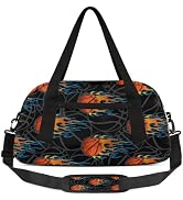 Gym Travel Duffle Bag for Boys - Black Fire Basketball Kids Overnighter Weekend Bag with Front Zi...