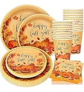 Whaline 100 Pcs Fall Tableware Set for 25 Guests Colorful Pumpkin Autumn Leaves Disposable Dinner...