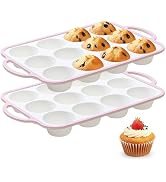 Fimary Silicone Muffin Pans for Baking 2 Pack, 2.6 Inch with Metal Reinforced Frame, Regular Size...