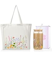 MRYAWXBK Tote Bag for Women, Canvas Tote Bag & 16 oz Iced Coffee Glass Cup Set, Mother's Day Chri...
