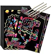 Scratch Art Rainbow Paper 36 Sheets, Colorful Magic Papers Black Scratch it Off Art Crafts Notes ...