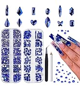 Canvalite 1820Pcs Blue Rhinestones Nail Gems, 12 Styles 3D Glass Crystals Nail Charms Shiny Multi...