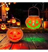 BRIGHTDECK Halloween Pumpkin Solar Lanterns 2 Pack, Jack O Lantern Pumpkin Lights for Halloween D...