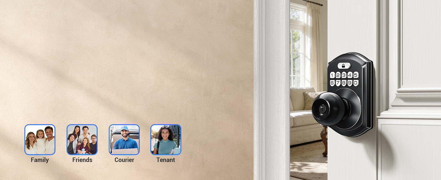 Supports up to 20 user codes, creating unique passwords for family, friends, couriers, and tenants