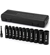 TecoTek 12 Pieces 1/2-Inch Drive Deep 12-Point Metric Impact Socket Set, Cr-V, 10mm to 24mm, Dril...