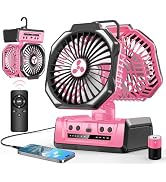 ONLYNEW Dual Head Portable Rechargeable Fan 20000mAh Battery Powered Fan Camping Cordless with LE...