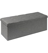 PINPLUS Folding Storage Ottoman Bench, Grey Linen Long Storage Chest Foot Rest Stool with Padded ...