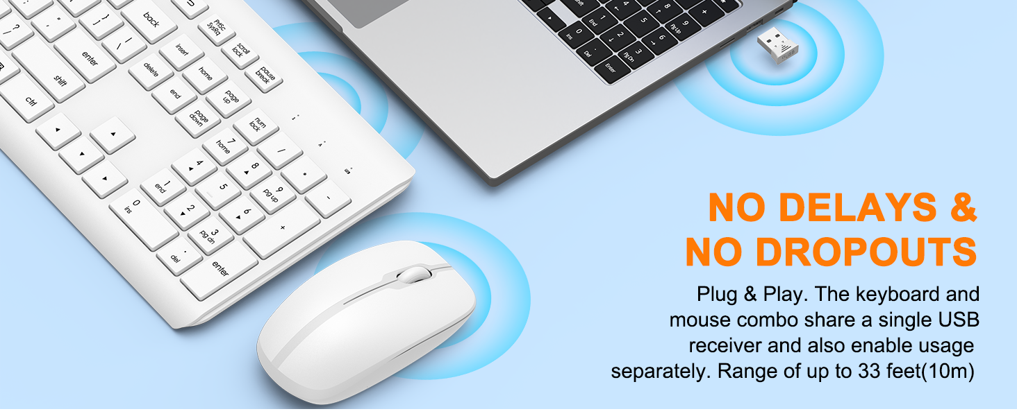 Wireless Keyboard and Mouse Combo Full Size Silent Ergonomic Keyboard Mouse Cordless Mouse Keyboard