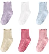 COOLMATE GLOBAL 6 Pairs Toddler Ruffle Socks for Girls Baby Grip Socks Non Slip Cute Grippy Frilly